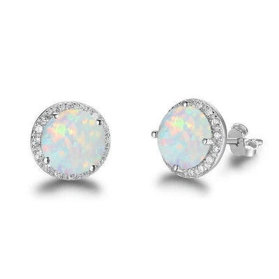 Women's Round White Pink Blue Opal Earrings - Vianchi Natural Glam