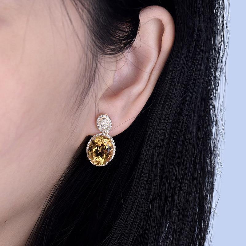 Women's 14kt Citrine Yellow Gold Engagement Earrings - Vianchi Natural Glam