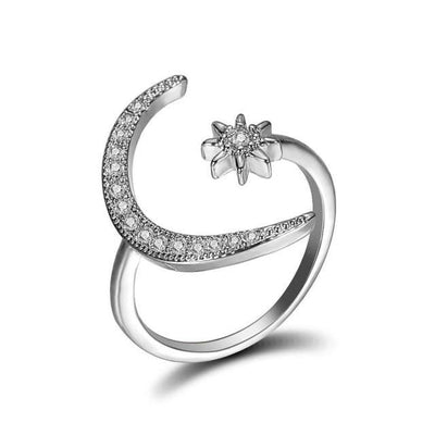 Women's Moon Star Crystal Silver Ring - Vianchi Natural Glam