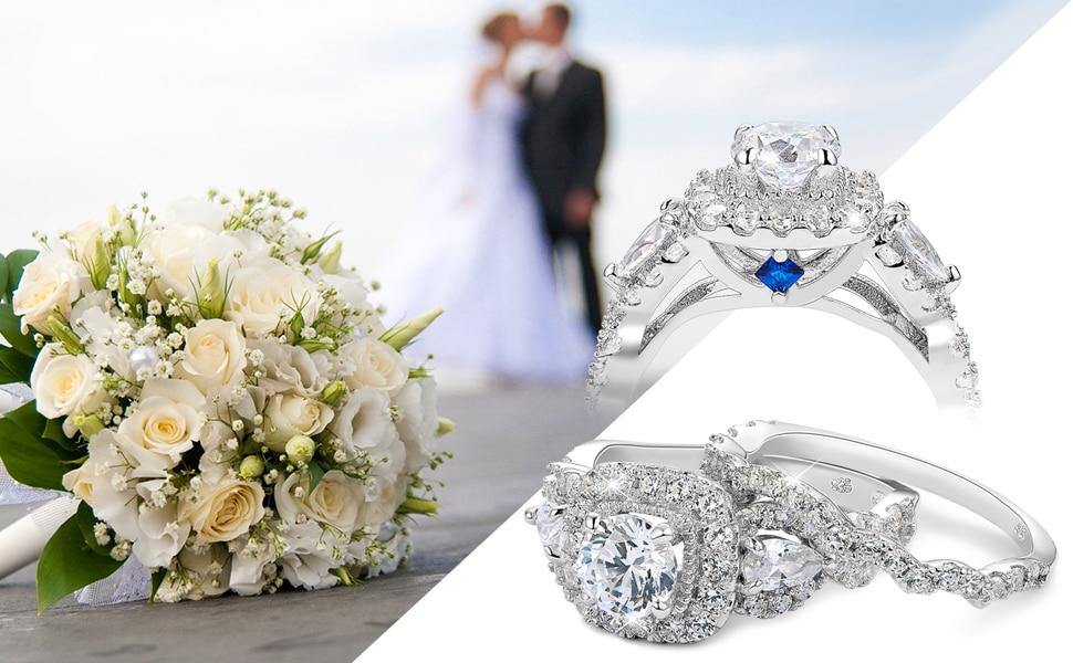 2 Pcs Halo 925 Sterling Silver Wedding Ring - Vianchi Natural Glam