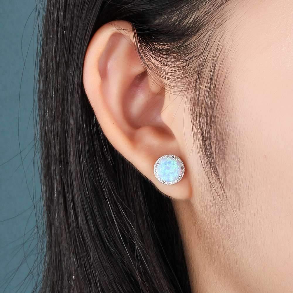 Women's Round White Pink Blue Opal Earrings - Vianchi Natural Glam